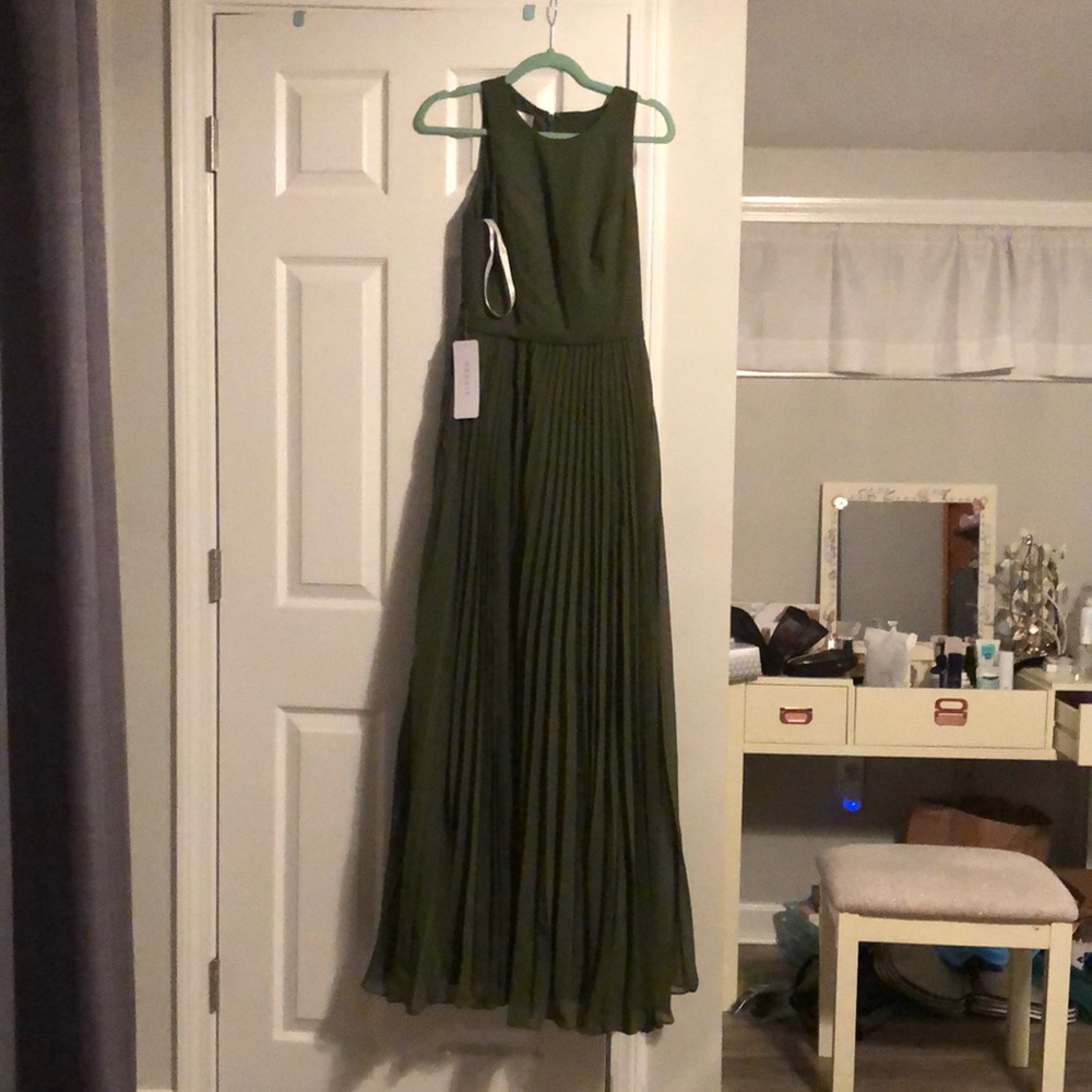 Olive green full length bridesmaid dress